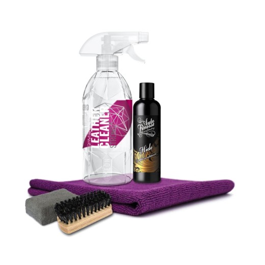 Kit for cleaning heavily soiled leather in a car