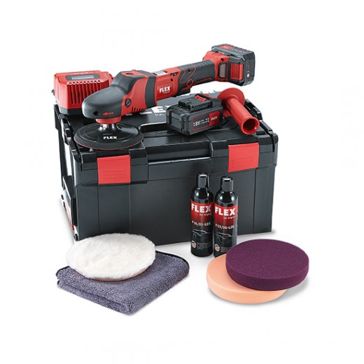 Accu-rotary polisher in a set FLEX PE 150 18.0-EC/5.0 P-Set