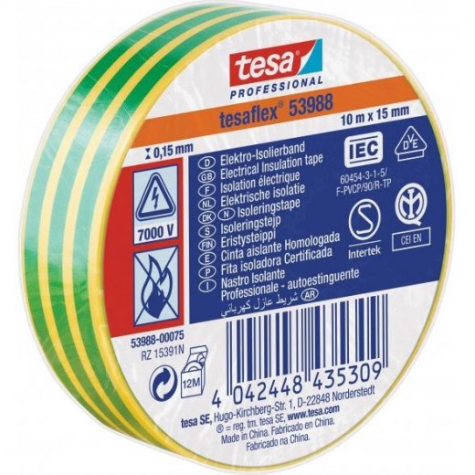 Insulating tape Tesa 53988 PVC 15/10 yellow-green